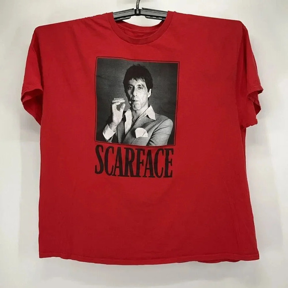 SCARFACE Shirt Tony Montana Men's 4X Red Graphic T Shirt Famous Gangster Tee - Picture 1 of 7